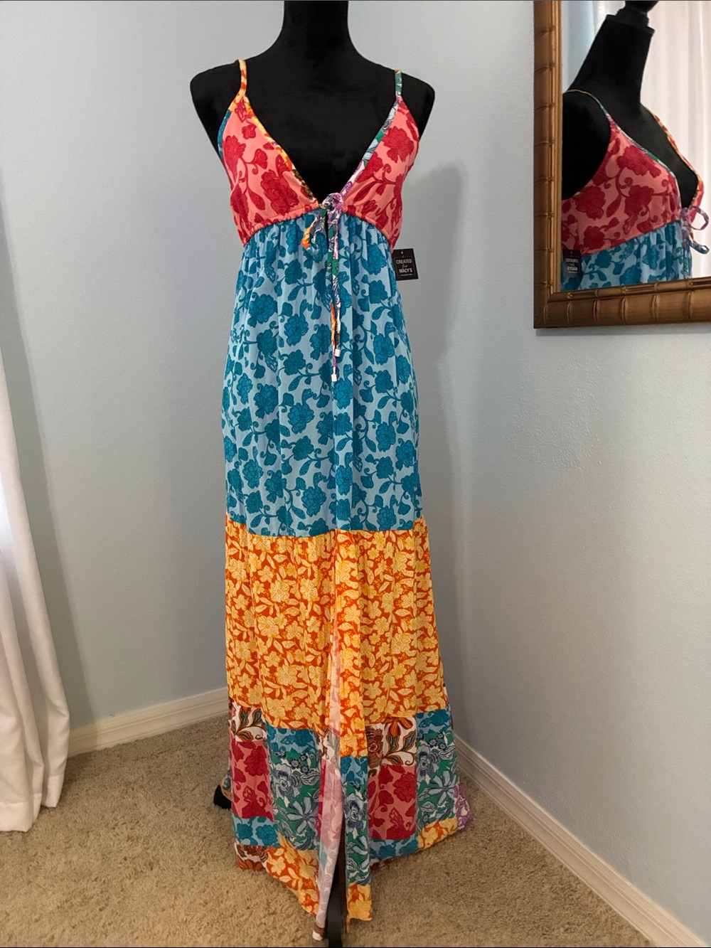 Bar III Multicolor Floral Patchwork Maxi Swim Coverup, New.